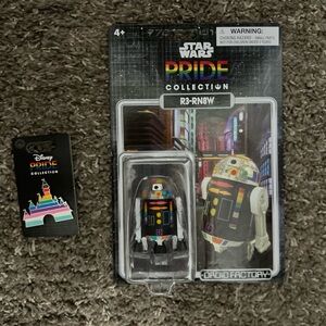 Star Wars Pride Collection R3-RN8W Droid Figure & Disneyland Castle Pride pin